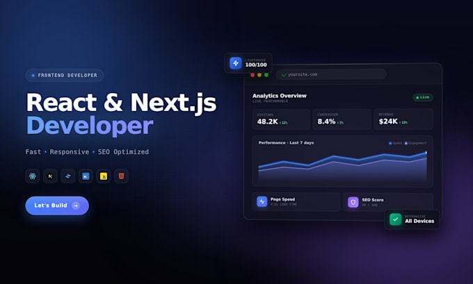 develop a modern responsive website with react, next js, and tailwind CSS