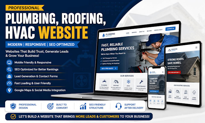 create a modern plumbling, roofing, hvac website with SEO