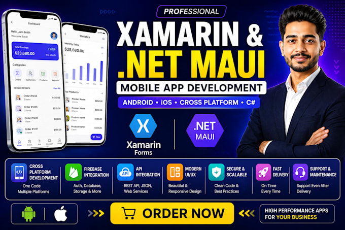 develop xamarin forms or dot net maui mobile app for android and ios