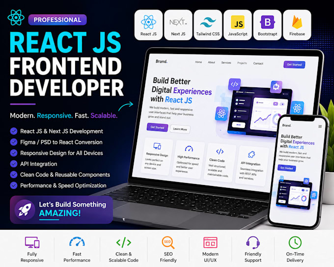 build responsive react js frontend website with tailwind CSS