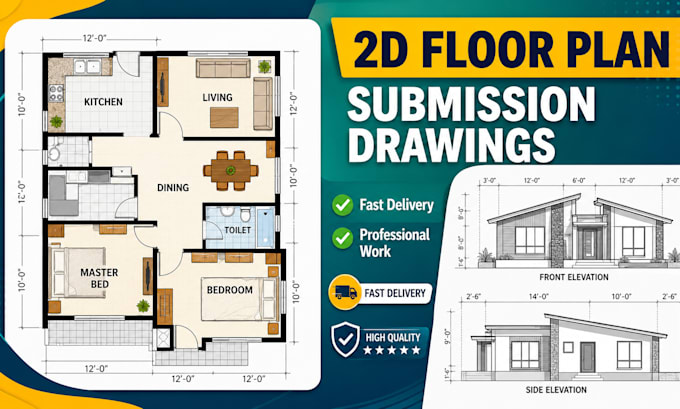 create 2d architectural floor plan and submission drawing