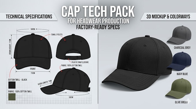 create professional cap tech pack for manufacturers