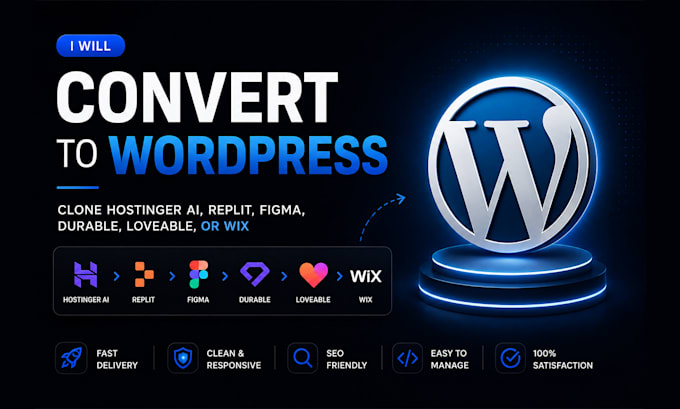 convert clone hostinger ai, replit, figma, durable, lovable, or wix to wordpress