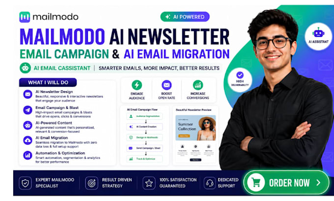design mailmodo ai newsletter email campaign blast, ai email migration