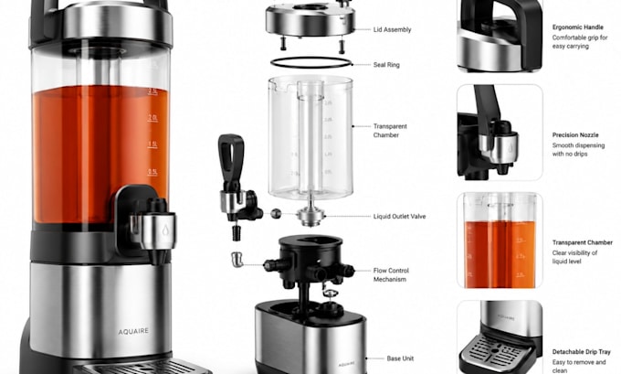 design beverage dispenser kettle grinder mechanical machine cad kitchen product