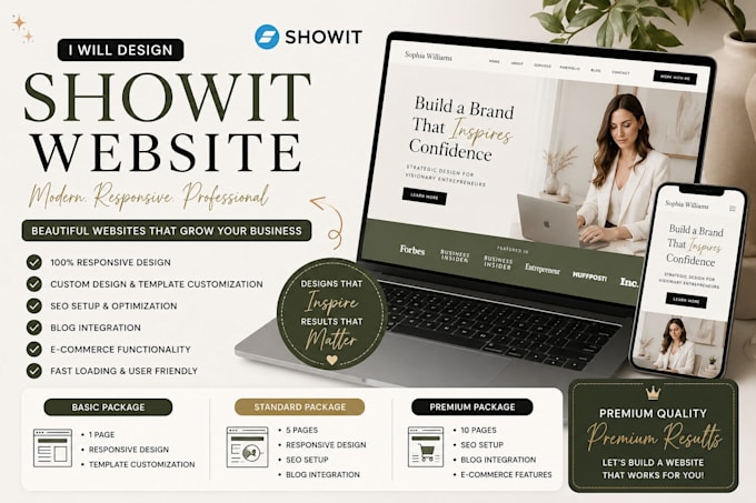 design, redesign and customize showit website or showit template with full SEO