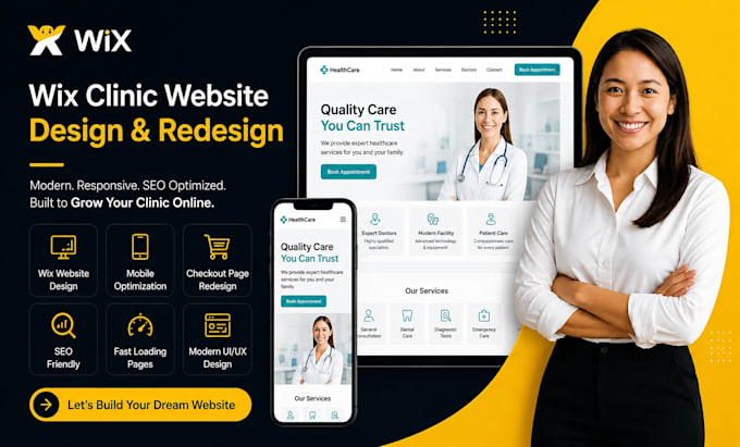 design wix clinic website checkout pages redesign mobile desktop optimization