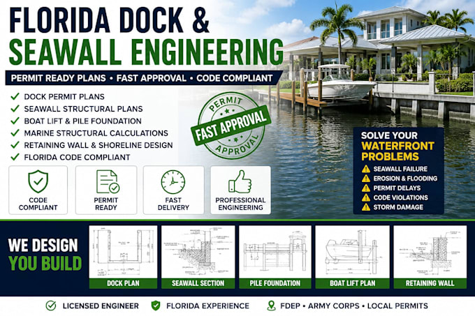 design florida dock seawall permit plans and marine engineering