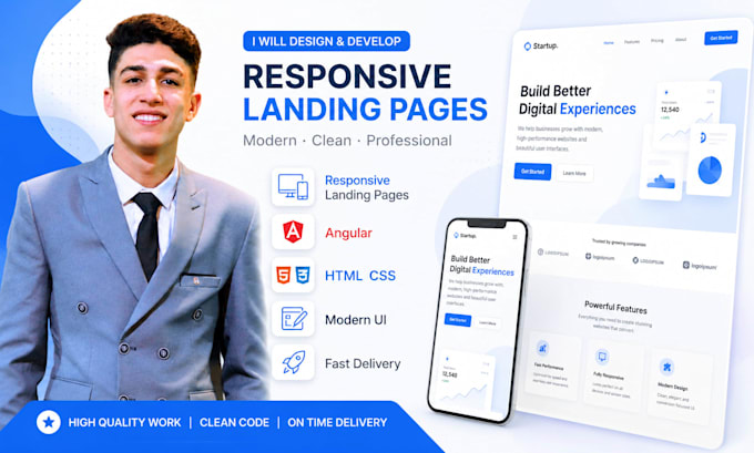 build a responsive landing page in angular or HTML CSS