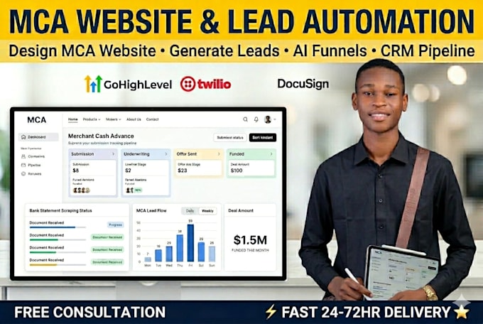 design mca website mca loan website and generate mca leads mca ai leads funnel