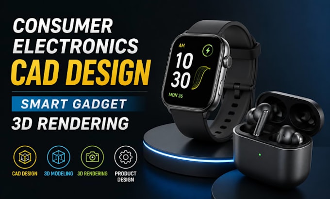consumer electronics cad design, smart gadget 3d rendering