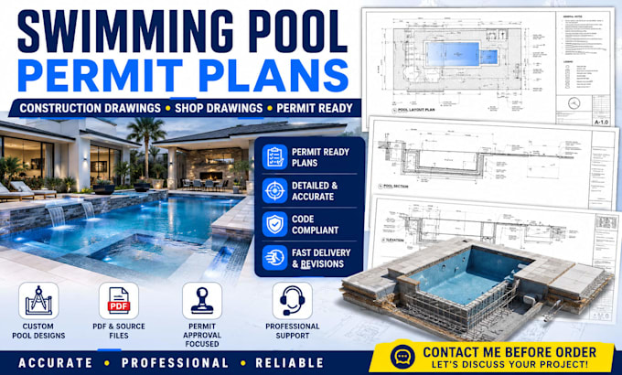 Pool Design Permit Projetar planos de permissão de piscina e desenhos de construção para ...