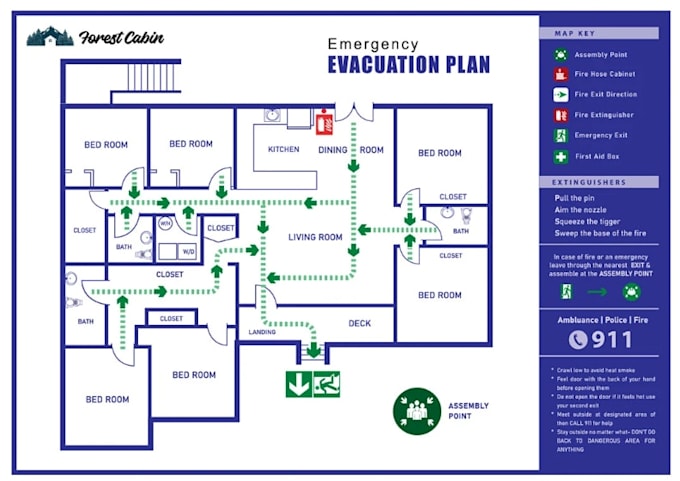 design a custom fire emergency evacuation plan, diagram