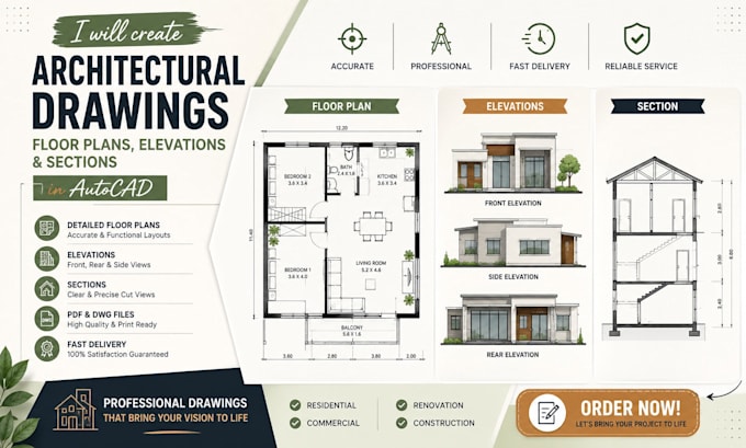 create architectural floor plans, elevations and sections in autocad