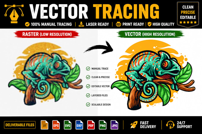 do manual vector tracing and logo redraw