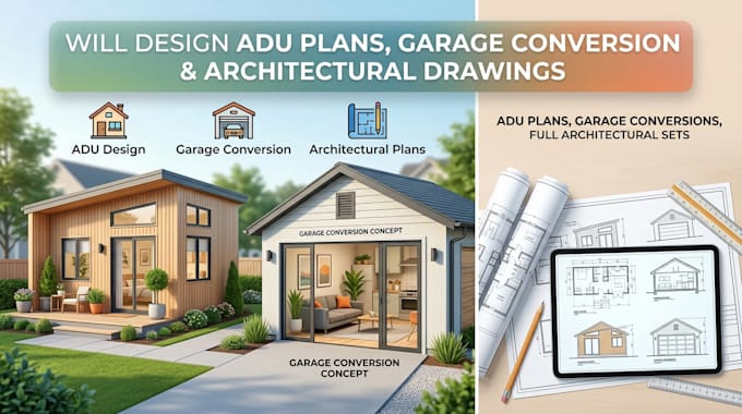 design adu plans, garage conversion and architectural drawings