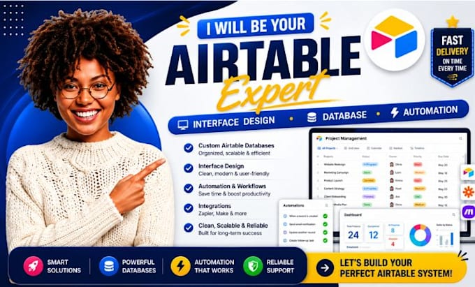 design airtable interface, airtable database and airtable automation