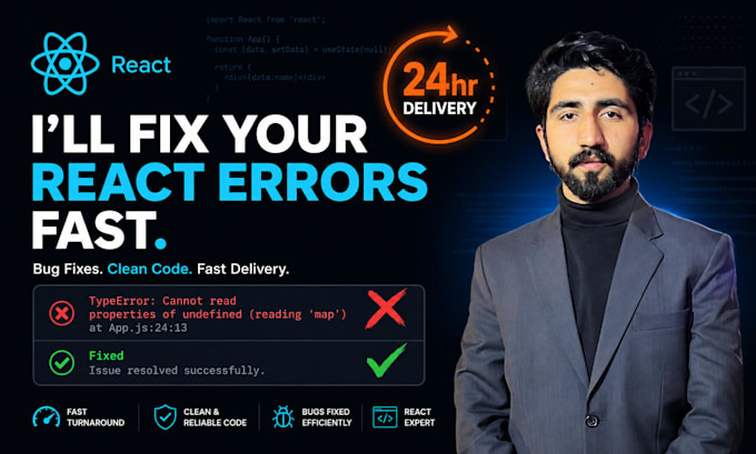 fix react bugs, errors in 24 hours, debugging, console errors, react issues