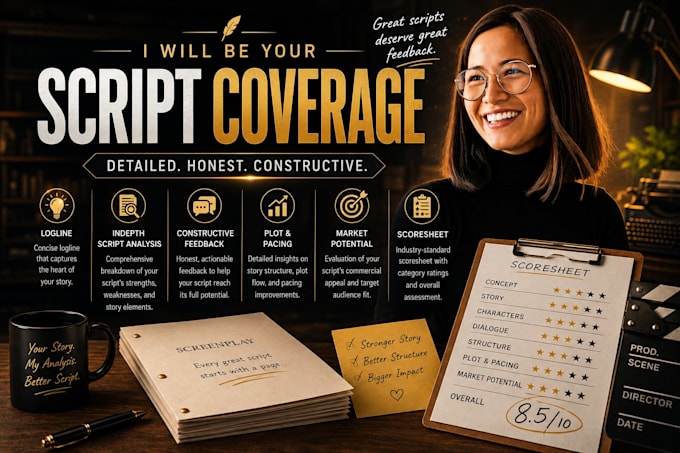 give script coverage feedback, analysis, notes, for film screenplay or TV pilot