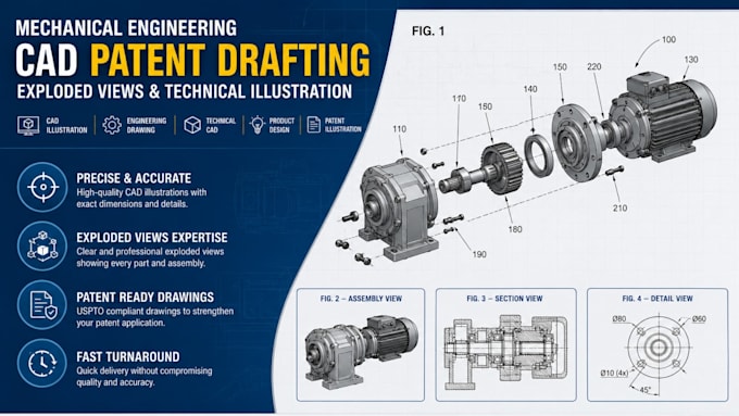 mechanical engineering cad patent figures exploded views technical drawing