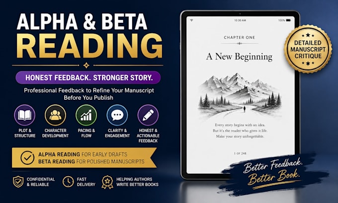 beta reading and alpha reading with detailed manuscript critique
