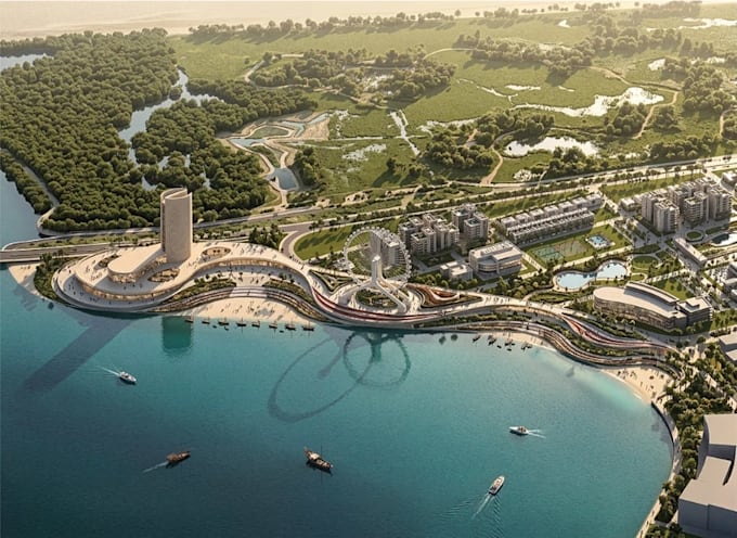 Waterfront Rendering Background Design 3d aerial waterfront masterplan urban smart city render site ...