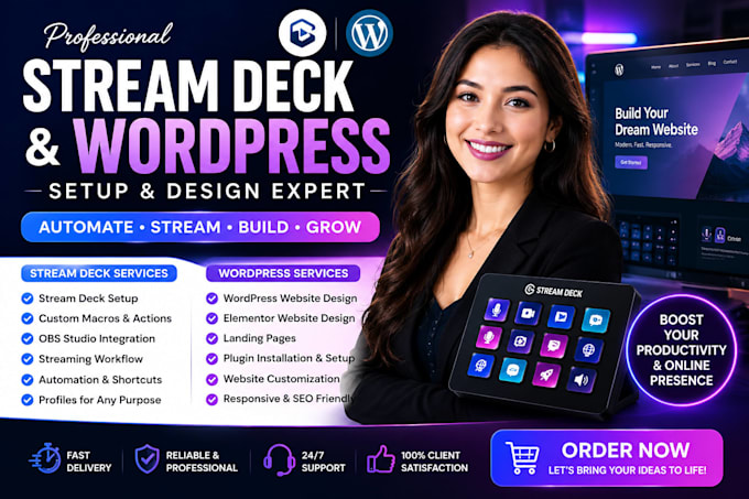 setup stream deck automation and design wordpress website