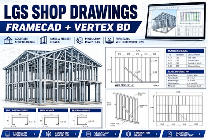 create lgs shop drawings for framecad and vertex bd machines