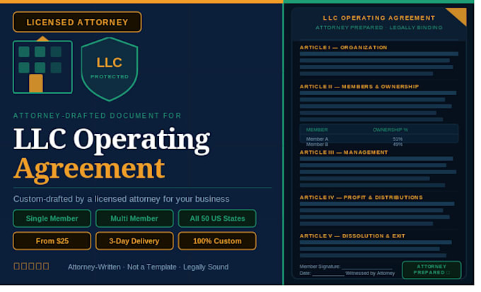 draft a lawyer written llc operating agreement for your single or multi member