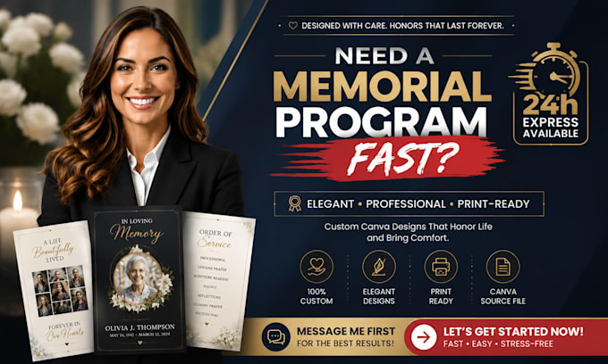 design elegant funeral memorial program booklet in canva format