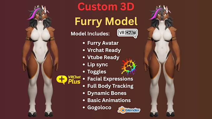 create custom vrchat avatar, furry, anime, full body tracking avatar