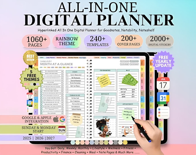 etsy digital planner, etsy digital product, hyperlinked planner, digital planner