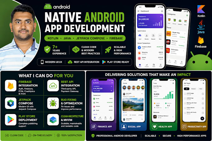 develop a native android app using kotlin, jetpack compose, firebase, and mvvm