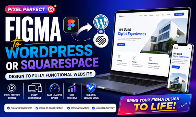 recreate website from figma into squarespace or wordpress design