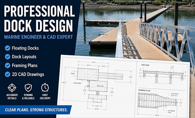 Design professional marine dock drawings floating dock cad waterfront ...