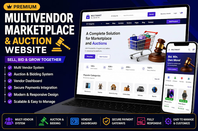 create multivendor marketplace and auction website