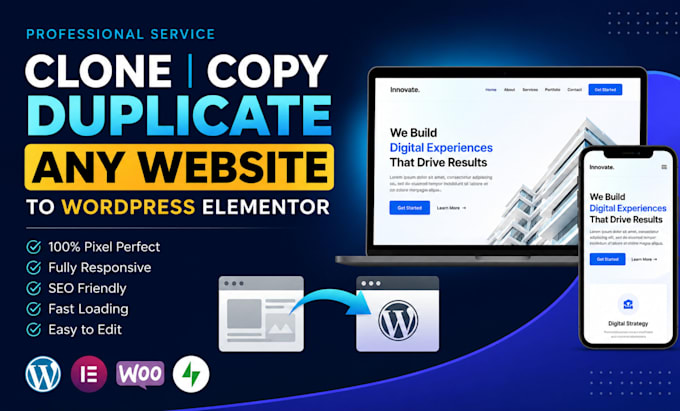 clone, copy, duplicate any website into wordpress elementor in 24hrs