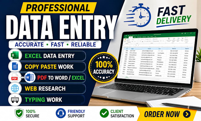 do accurate data entry, copy paste, excel and typing work with high speed