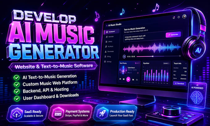 build software music website ai text to music app full stack website development