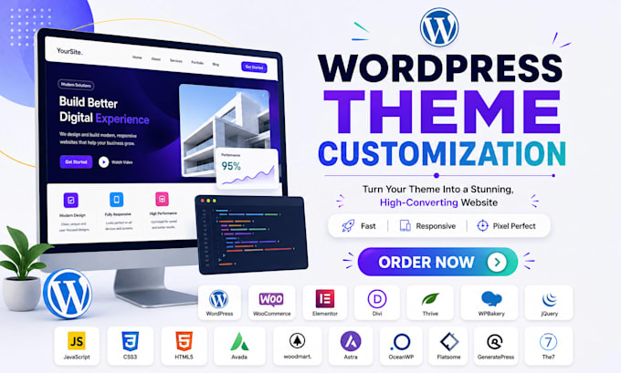 customize wordpress theme, elementor, divi, wpbakery expert