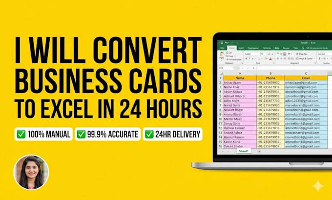 do business card data entry to excel in 24 hours
