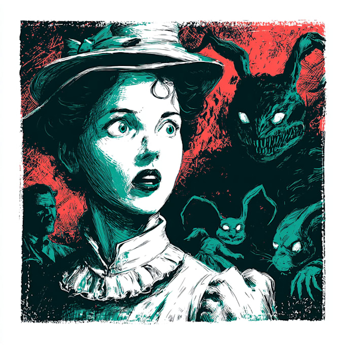 do vintage illustration, character, retro horror style art