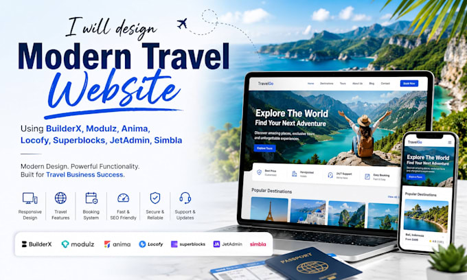 design builderx modulz anima locofy superblocks jetadmin simbla travel website