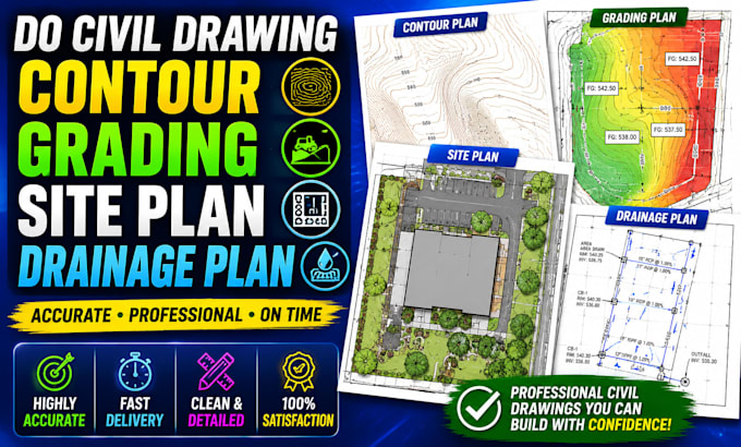 do civil drawing contour, grading, site plan, drainage plan