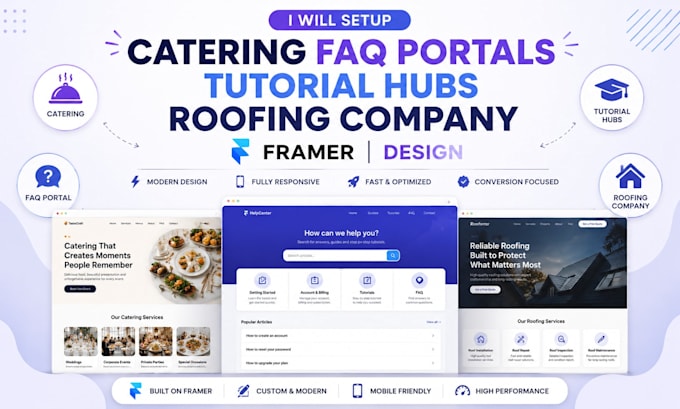 setup catering faq portals tutorial hubs roofing company framer website design