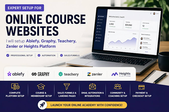 setup ablefy, graphy, teachery, zenler or heights platform online course website