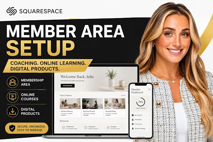 setup squarespace member area for coaching, online learning, digital product