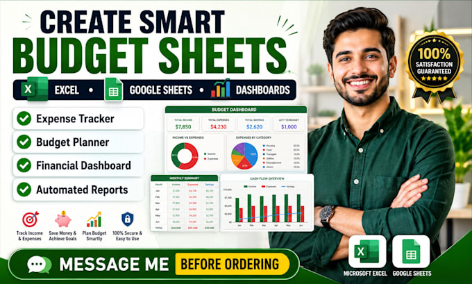 create custom budget spreadsheet, expense tracker and financial dashboard