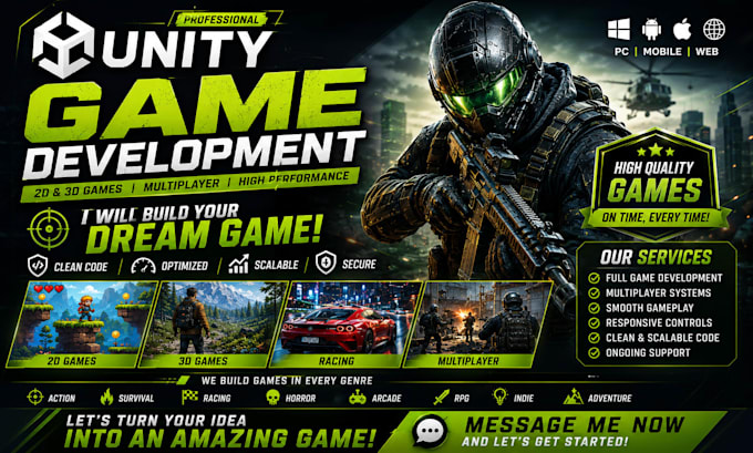 develop 2d or 3d unity game with multiplayer or prototype