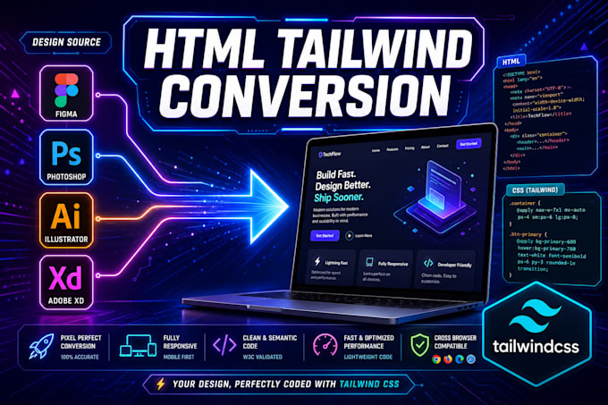 convert figma to html or react with tailwind css